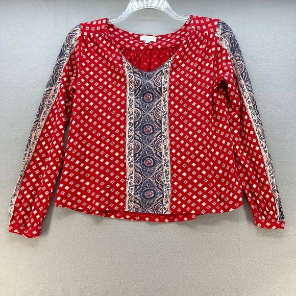 Lucky Brand Tops - Lucky Brand Multicolored Patterned V Neck Long Sleeve Red Shirt Women’s Size S